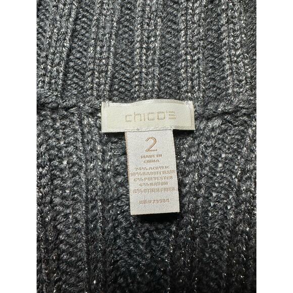 Chico's Women’s Black Silver Sparkle Cable Knit Open Front Cardigan Size 2 US 12 - Picture 4 of 5